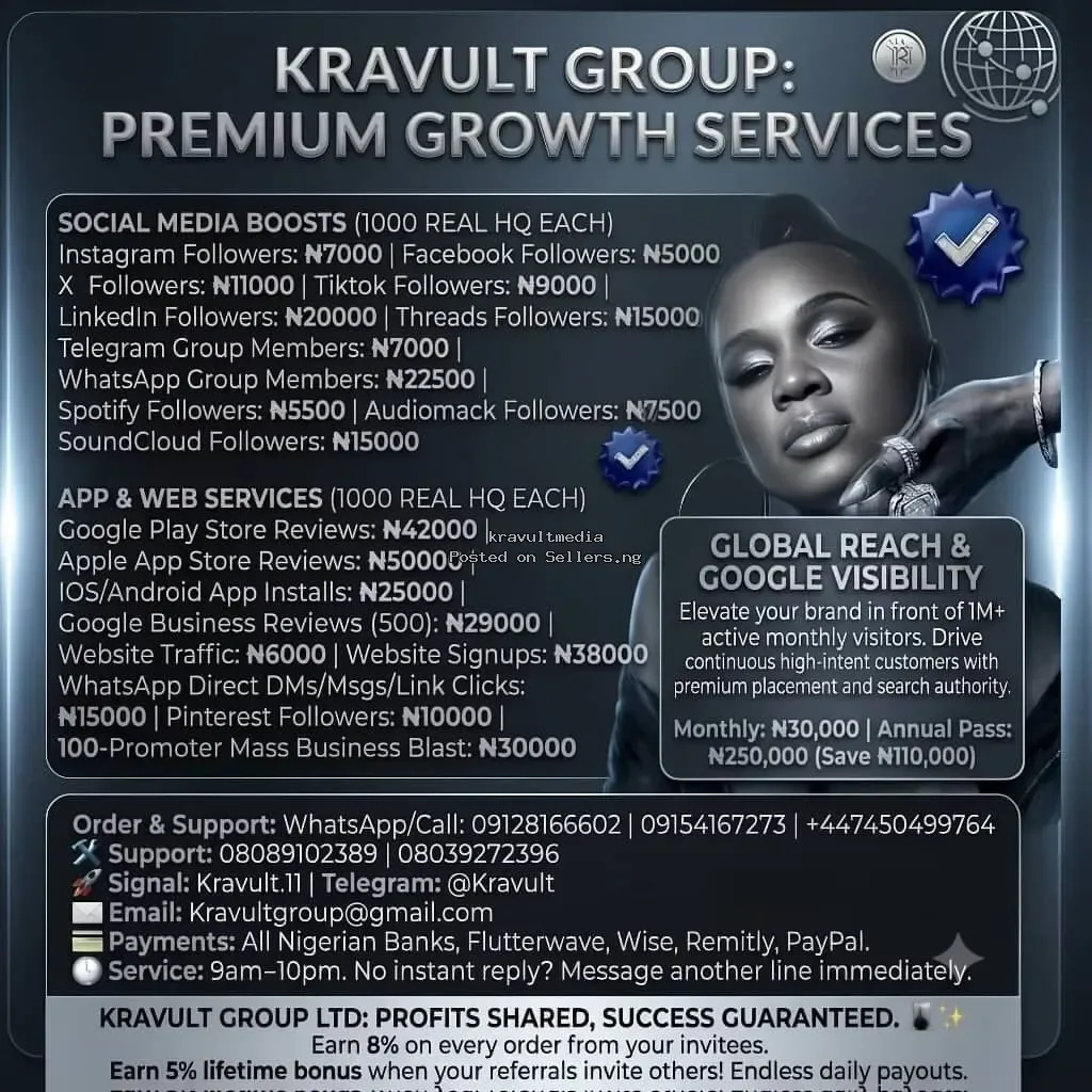 Cheap Followers & SMM Panel West Africa | Kravult - ₦1,000 in Lagos | SellersDotNG